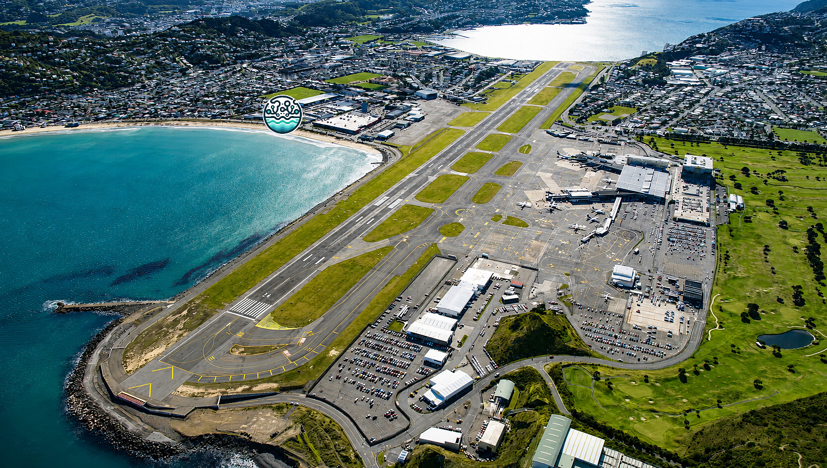 Aerial view of Lyall Bay and Rongotai near Wellington Airport